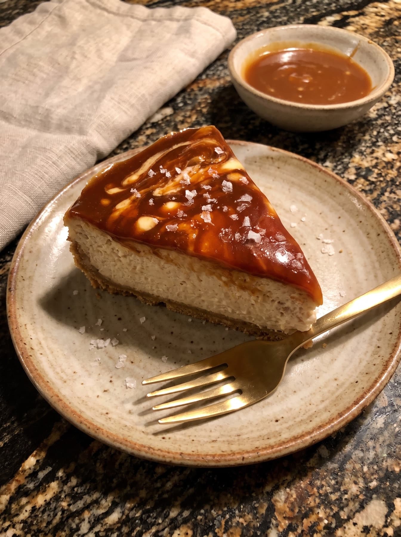 Salted caramel cheesecake close look